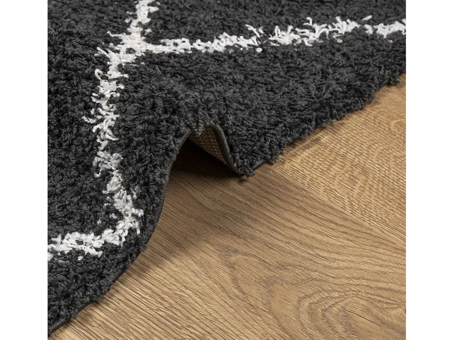 Vito Alfombra de pelo largo moderna PAMPLONA negro y crema 200x280cm