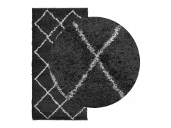 Vito Alfombra de pelo largo moderna PAMPLONA negro y crema 100x200cm