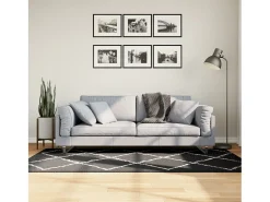 Vito Alfombra de pelo largo moderna PAMPLONA negro y crema 100x200cm
