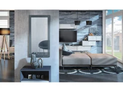 Outlet Vladon Espejo Lima, Espejo de pared con Marco moderno, Blanco de alto brillo (89 x 45 cm) Gris