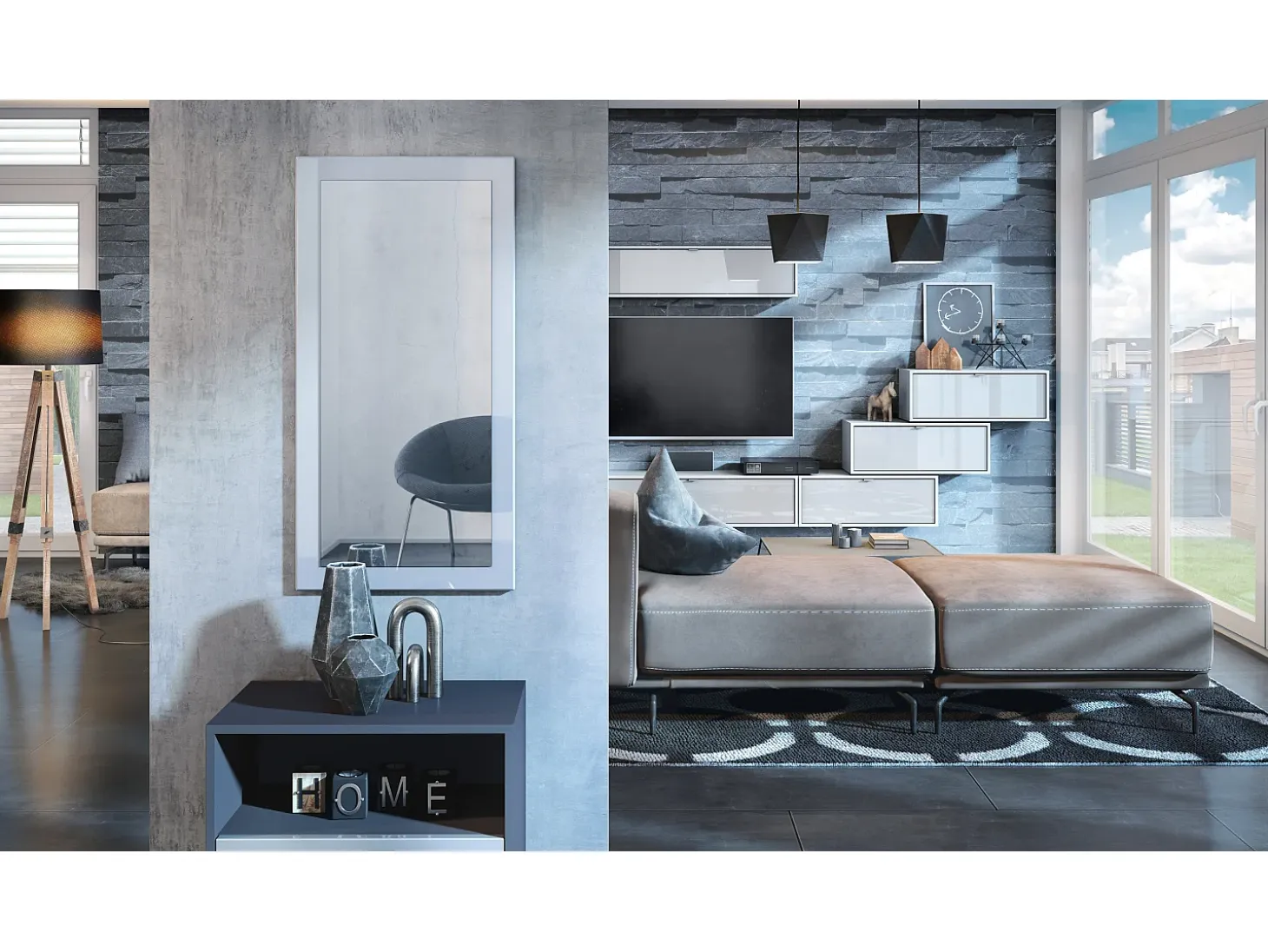 Vladon Espejo Lima, Espejo de pared con Marco moderno, Blanco de alto brillo (89 x 45 cm)