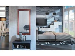 Espejo De Pared|Espejo^Vladon Espejo Lima, Espejo de pared con Marco moderno, Blanco de alto brillo (89 x 45 cm) Granate
