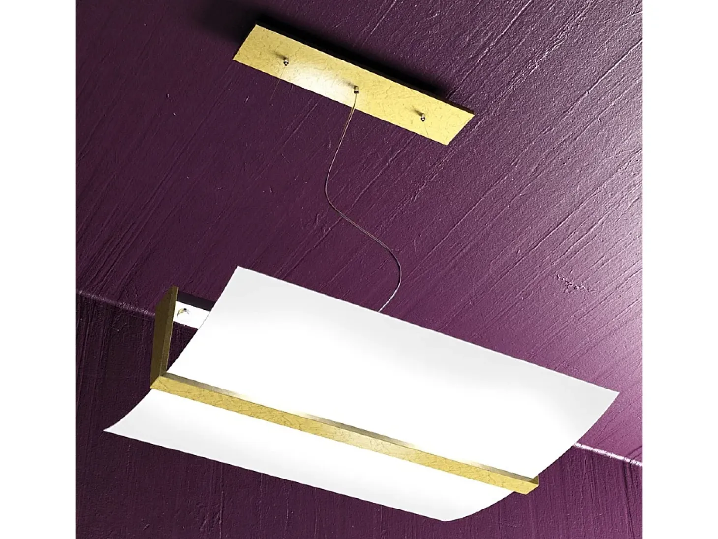 Wood Sospensione Cm.50 2 Luci Foglia Oro