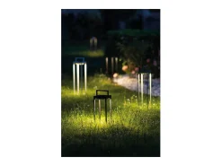 Zafferano - Farol solar para el hogar con 2 LED, 37,3 cm, lámpara de pared y mesa de 2 W a batería con sensor crepuscular, color verde salvia