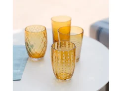 Zafferano Melting Pot Juego de 6 Vasos Monocolor - Ámbar - Vidrio Soplado a Mano, 32 cl - Vasos Artesanales para Agua y Cócteles