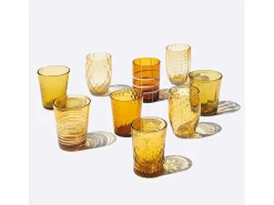Zafferano Melting Pot Juego de 6 Vasos Monocolor - Ámbar - Vidrio Soplado a Mano, 32 cl - Vasos Artesanales para Agua y Cócteles