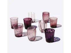 Hot Zafferano Melting Pot Juego de 6 Vasos Monocolor - Amatista - Vidrio Soplado a Mano, 32 cl - Vasos Artesanales para Agua y Cócteles Violeta
