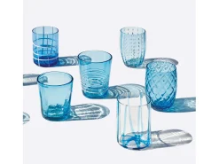 Zafferano Melting Pot Juego de 6 Vasos Monocolor - Aguamarina - Vidrio Soplado a Mano, 32 cl - Vasos Artesanos para Agua y Cócteles