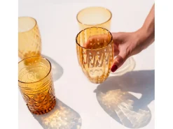 Vaso^Zafferano Perle Amber Glass - Vidrio de color soplado a boca, 32 cl, hecho a mano - Juego de 2 vasos hechos a mano para agua o cócteles Amarillo
