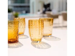 Vaso^Zafferano Perle Amber Glass - Vidrio de color soplado a boca, 32 cl, hecho a mano - Juego de 2 vasos hechos a mano para agua o cócteles Amarillo