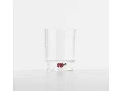 Zafferano Teca Frutta - Juego de 6 Vasos de Vidrio Borosilicato con Cerezas - Vaso de 35 cl con Doble Fondo Decorado a Mano, Fácilmente Lavable
