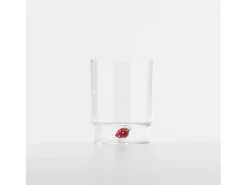 Zafferano Teca Frutta - Juego de 6 Vasos de Vidrio Borosilicato con Fresa - Vaso de 35 cl Doble Fondo Decorado a Mano, Fácilmente Lavable