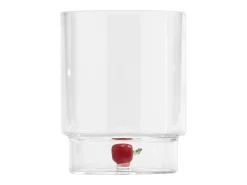 Zafferano Teca Frutta Mix - Juego de 6 Vasos de Vidrio Borosilicato con Fruta - Vaso de 35 cl con Doble Fondo Decorado a Mano, Fácilmente Lavable Transparente