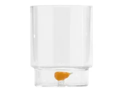 Zafferano Teca Frutta Mix - Juego de 6 Vasos de Vidrio Borosilicato con Fruta - Vaso de 35 cl con Doble Fondo Decorado a Mano, Fácilmente Lavable Transparente