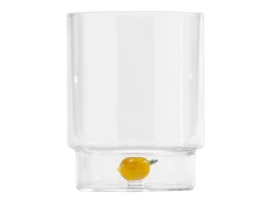 Zafferano Teca Frutta Mix - Juego de 6 Vasos de Vidrio Borosilicato con Fruta - Vaso de 35 cl con Doble Fondo Decorado a Mano, Fácilmente Lavable Transparente