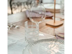 Zafferano Twiddle - Juego de 6 vasos de vidrio soplado transparente de 35 cl - Vasos artesanales con decoración blanca, aptos para lavavajillas