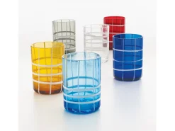 Zafferano Twiddle - Juego de 6 vasos de vidrio soplado transparente de 35 cl - Vasos artesanales con decoración blanca, aptos para lavavajillas