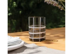 Vaso^Zafferano Twiddle - Juego de 6 vasos de vidrio soplado gris, 35 cl - Vasos artesanales con decoración blanca, aptos para lavavajillas Transparente